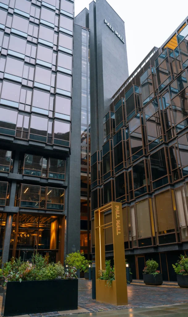 Pall Mall Plaza with live plants in troughs