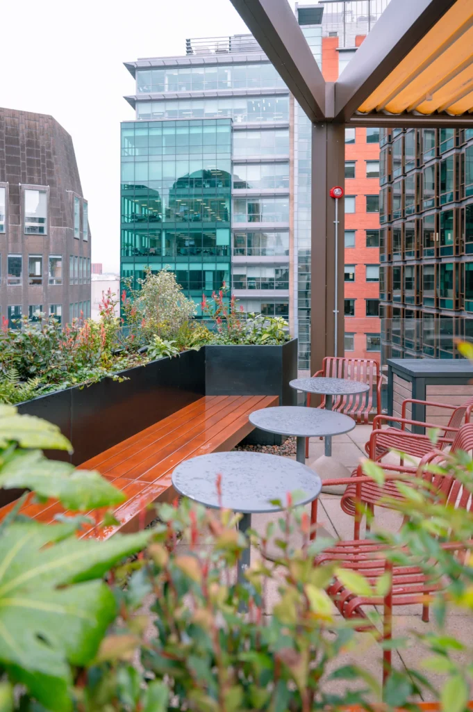 Communal Roof Terrace in Manchester with built in live plants